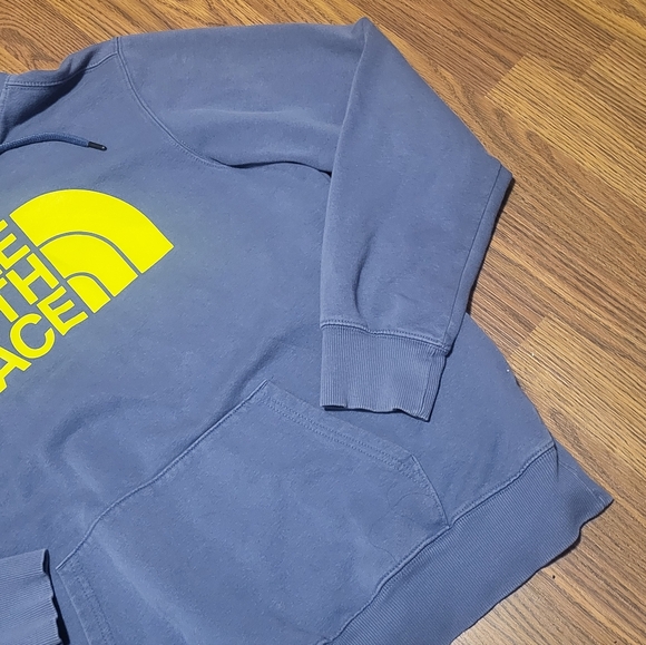 The North Face Men's Large Grey/blue Hoodie With Bold Yellow Logo Print C13 - Picture 4 of 7